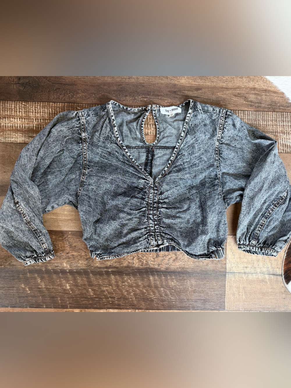 Ruched Front Acid Wash Gray Crop Top by L&V